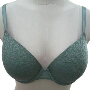 Victoria's Secret Pink Everywear Push Up Bra Green Lace Strappy Logo‎ Band 34D